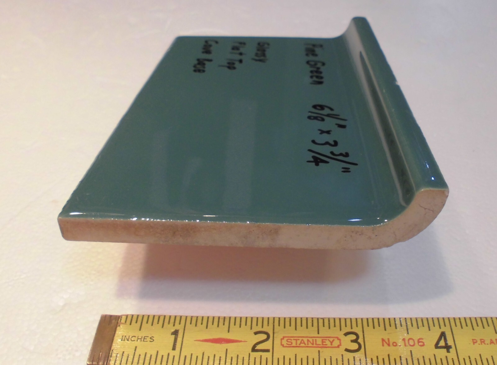 1 pc. Pine Green: 3-3/4″ X 6-1/8″ Ceramic Cove Base Tile, Stack-on-Top, Flat Top