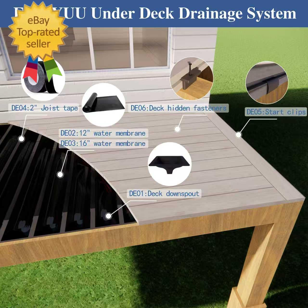 1PCS 50FT Black Waterprofing Membrane Black for under Deck Drainage System,HDPE
