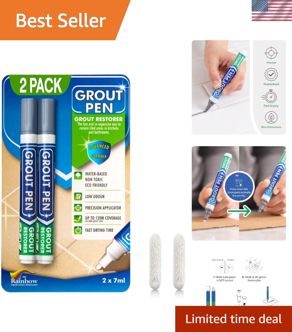 Grout Pen Set for Grey Tile – Waterproof Colorant & Sealer, 5mm Tip, 2 Pack