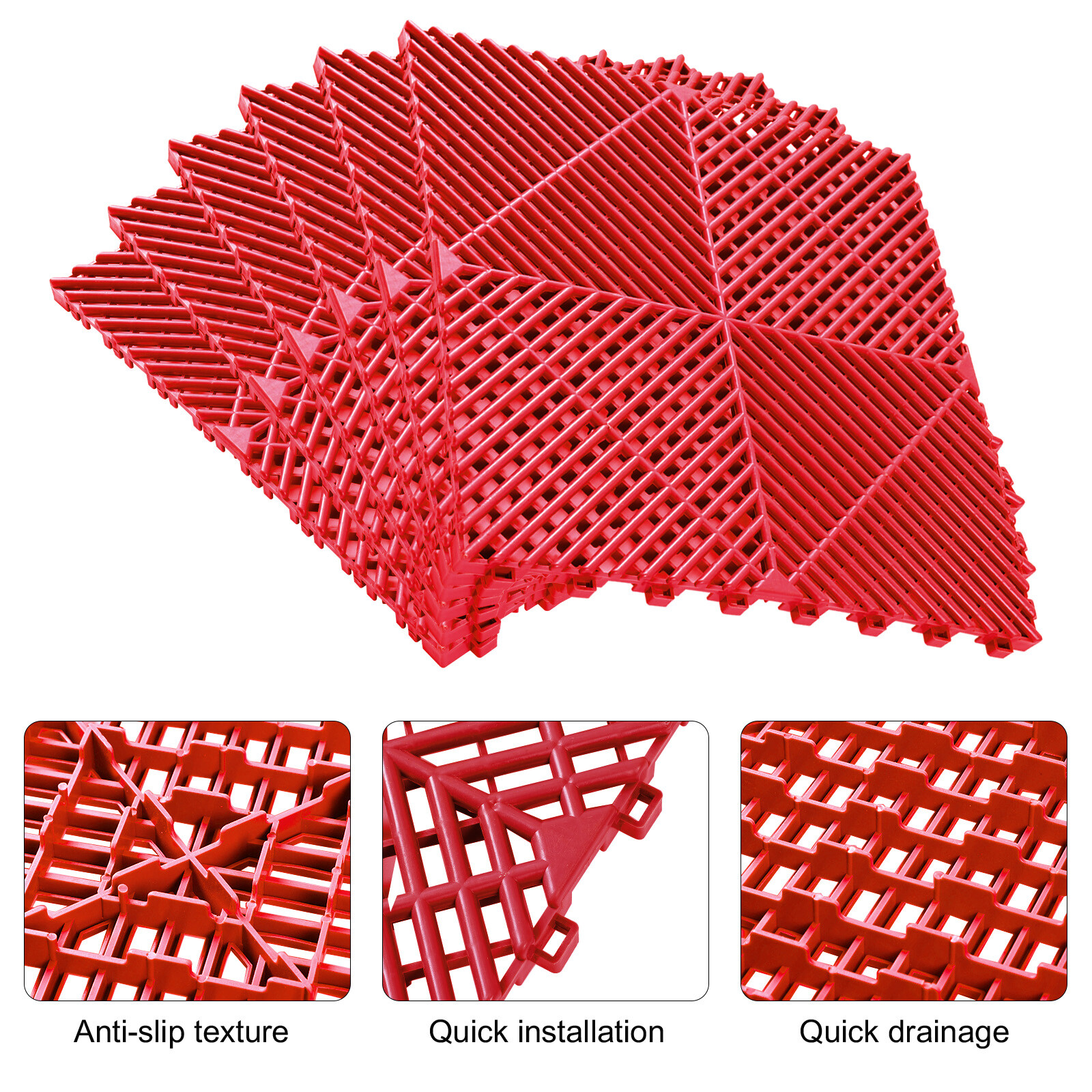 0.71″ Thickened Garage Tile 16″x16″ Self-Draining Interlocking Flooring Covering