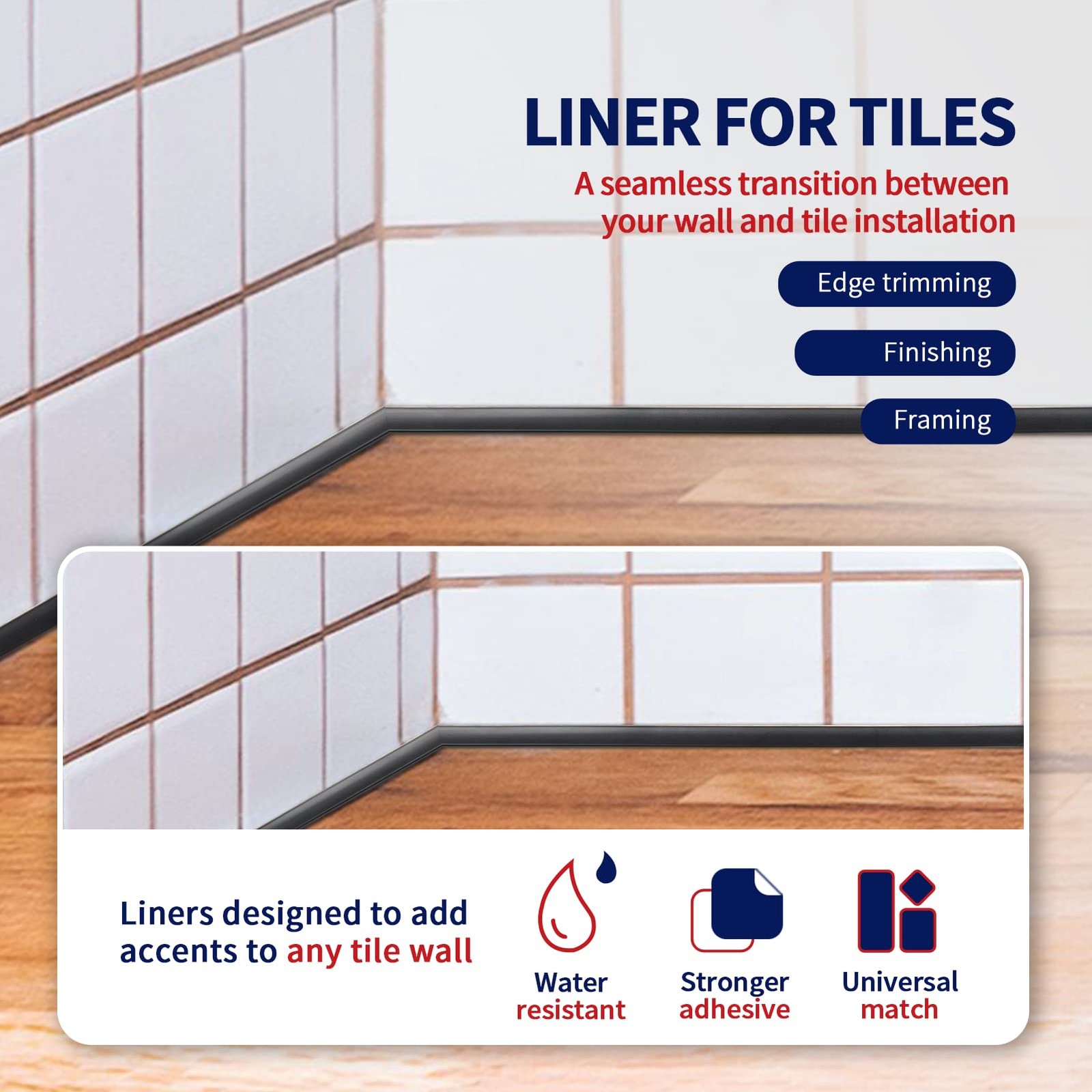Peel and Stick Trim 10 Ft Black for Backsplash Tile Edge