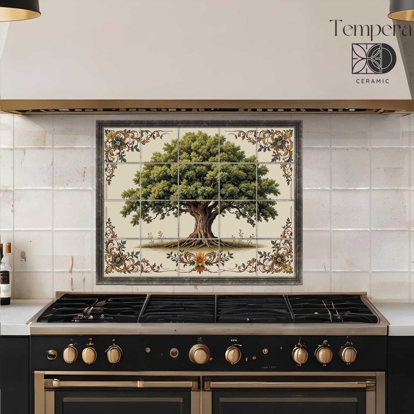 Oak Tree Backsplash Tiles with ornate details for focal point kitchen tiles art