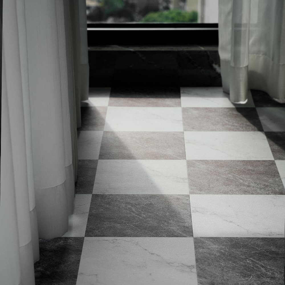 Auxua Checkered Peel And Stick Vinyl Flooring Roll 15.7″x 236″ Matte Finish