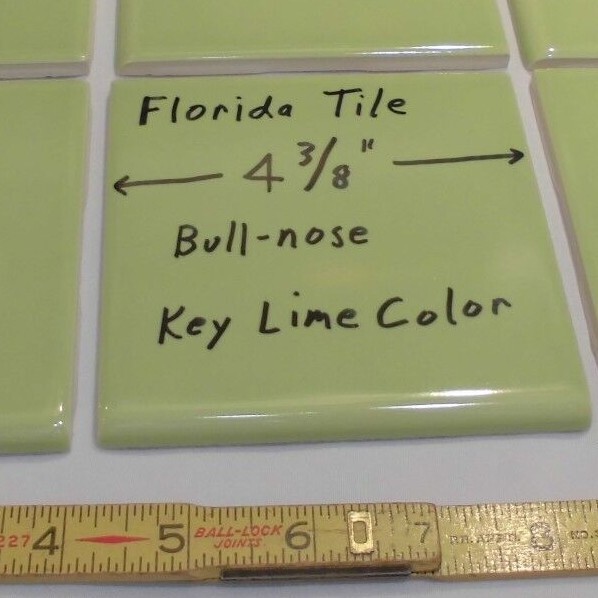 1 pc. Glossy Ceramic Bullnose Tile *Key Lime Green* 4-3/8″ Florida Tile Co.