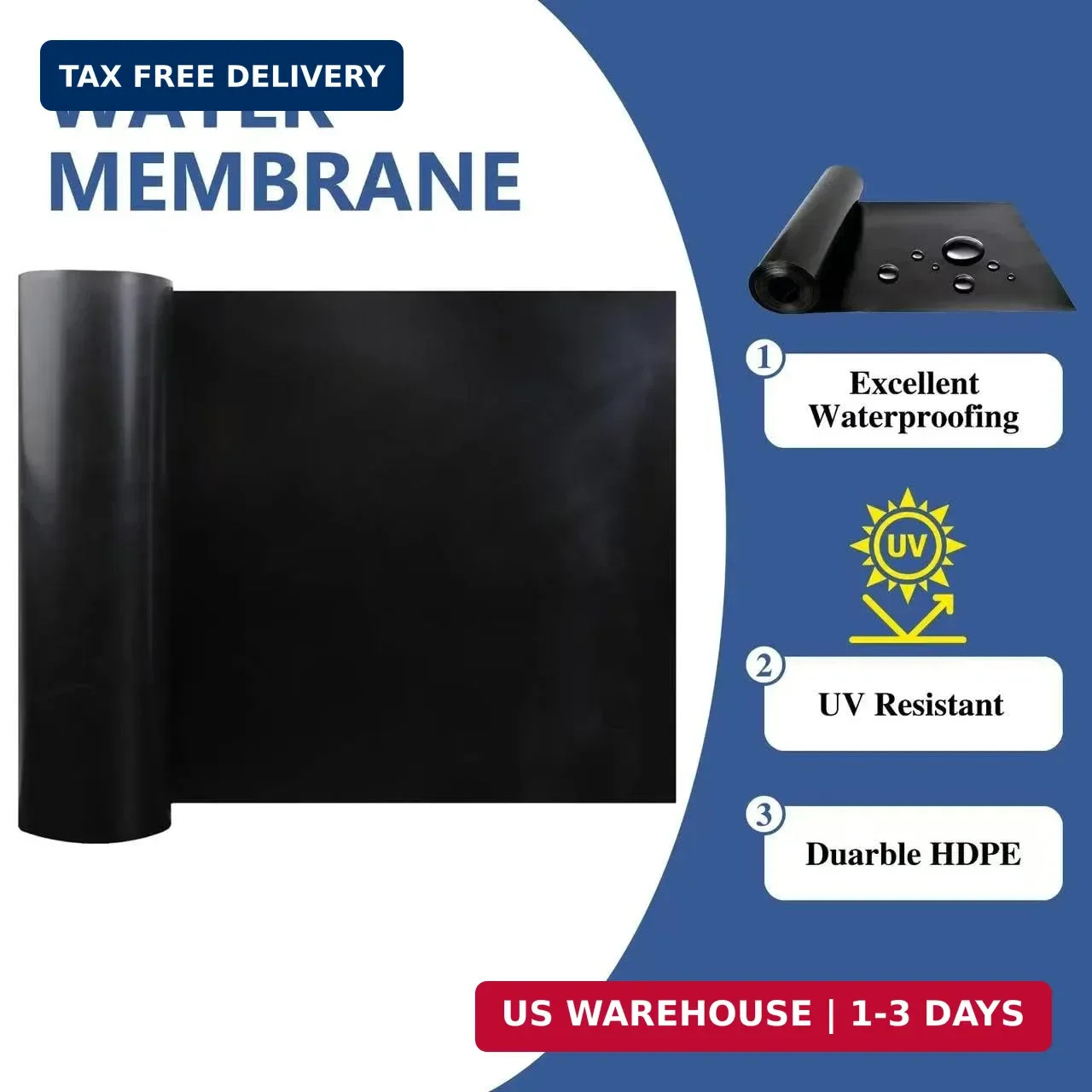 1PCS 50FT Black Waterproofing Membrane Black for Under Deck Drainage System, HDP
