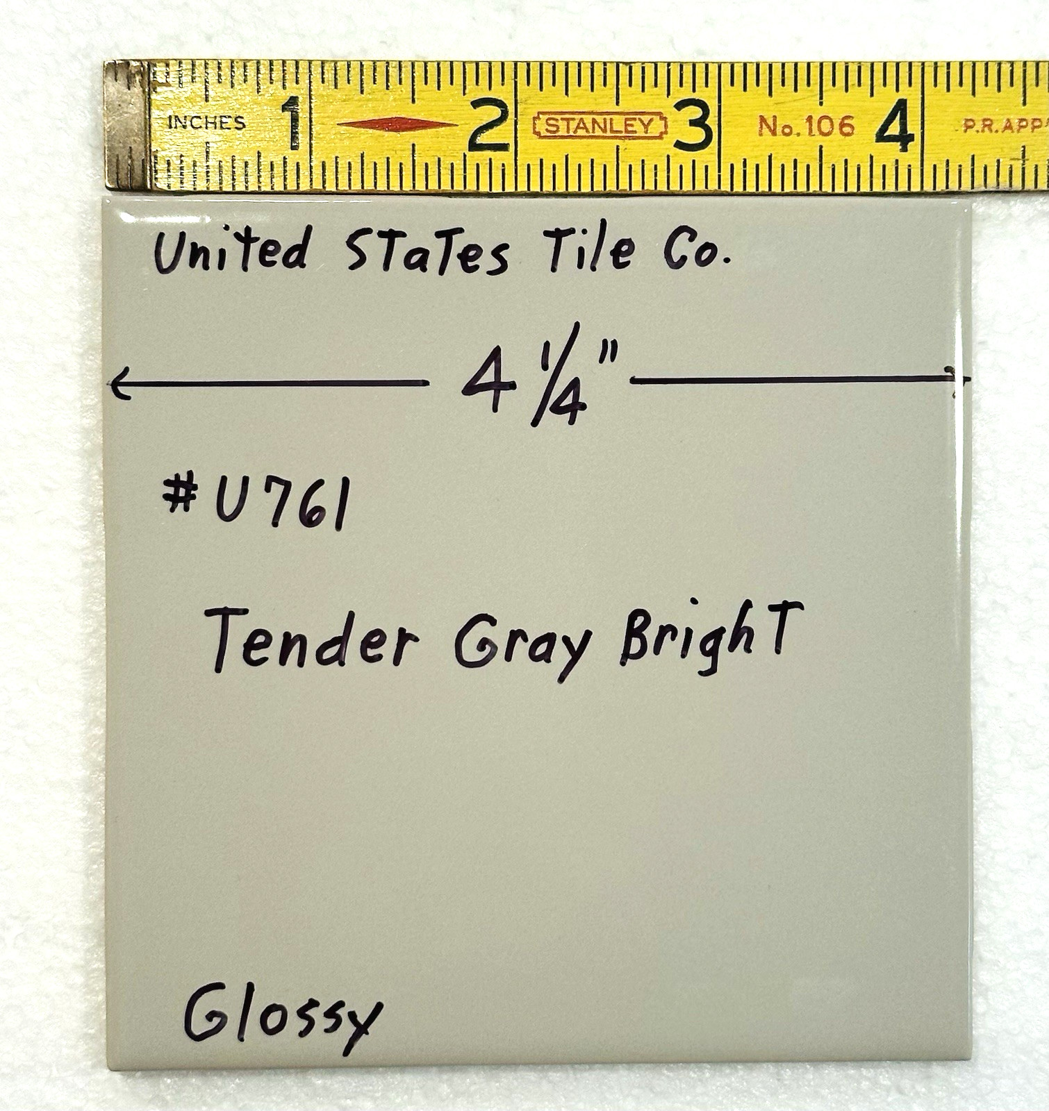 1 pc. Tender Gray: 4-1/4″ Glossy Ceramic Tile by United States Tile Co. #U-761
