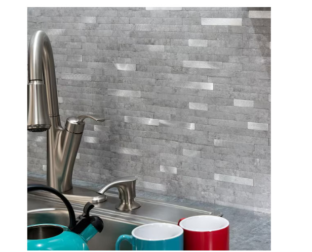 Aspect AC004 Collage 11.75″x12″ Metal & Composite Peel/Stick Backsplash, Cloud