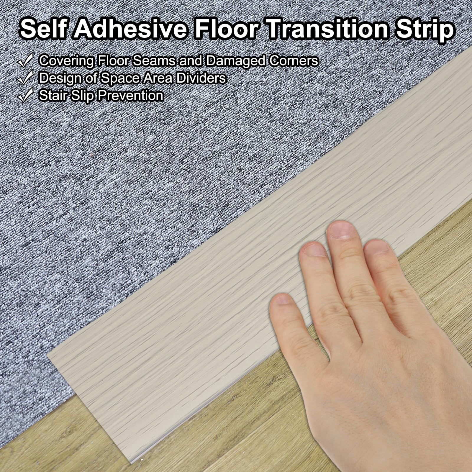 PATIKIL Self Adhesive Floor Transition Strip 20 ft x 1.6″ Vinyl Flat Divider Flo