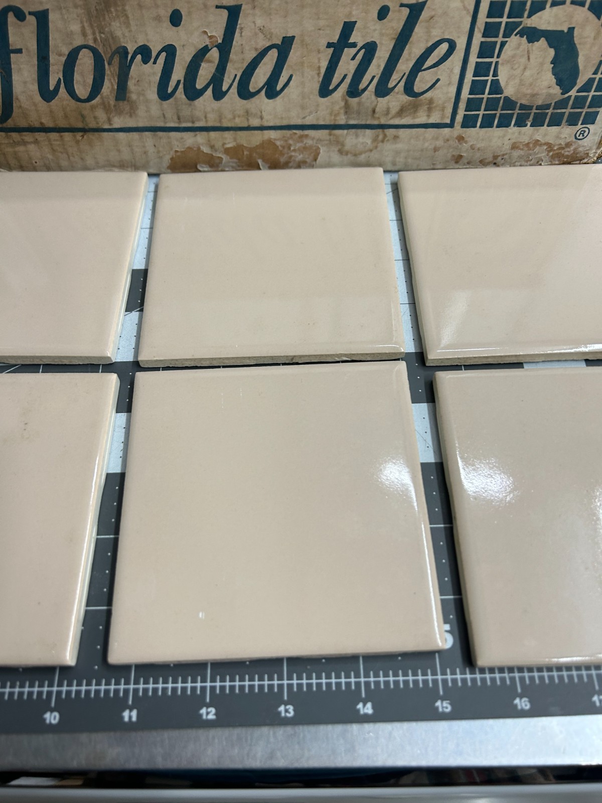 NOS 6-PACK lot VINTAGE FLORIDA TILE 4-3/8″ FAWN BEIGE #22/23 Ceramic Tile 1962