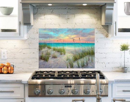 sea oats beach garden ocean view nature sunrise ceramic tile mural backsplash