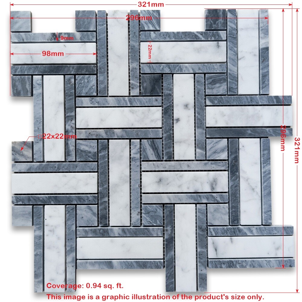 C66A7XP Carrara White Marble Twine Basketweave Mosaic Tile Bardiglio Gray