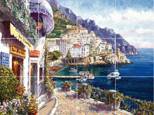 Mediterranean Amalfi coast Italy di como lago ceramic tile mural backsplash