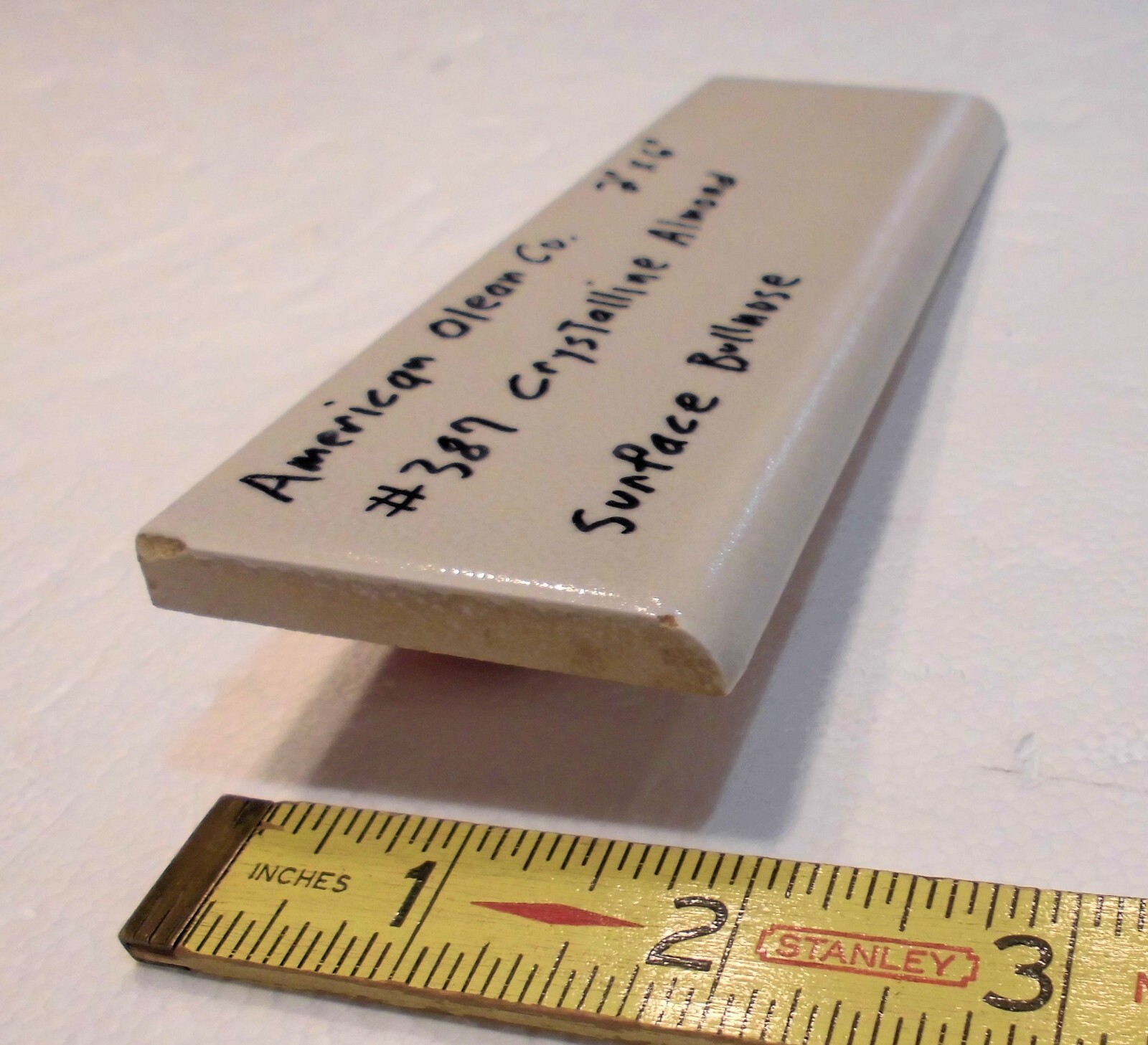 1 pc. Ceramic Bullnose Tile 2” X 6” #387 Crystalline Almond by American Olean
