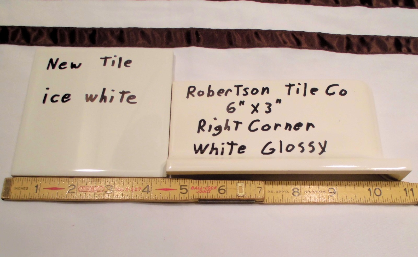 1 pc. *White-Corner* stack-on base/cove Ceramic Tile by Robertson Co. 3″ X 6″