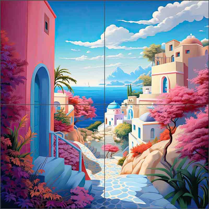 Mediterranean Tile Backsplash Ray Powers Landscape Art Ceramic Mural OB-RPA441a