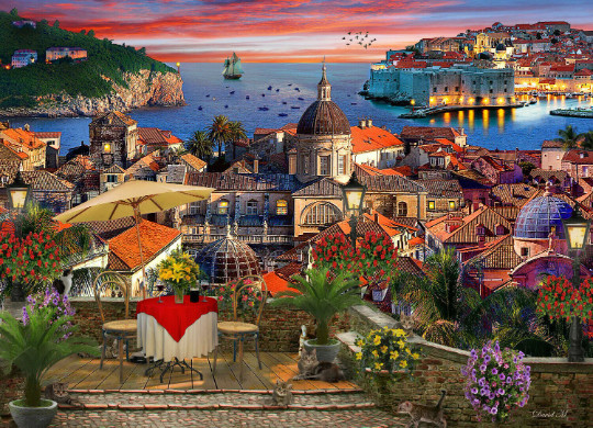 DINNER IN DUBROVNIK beach sunset Mediterranean ceramic tile mural backsplash