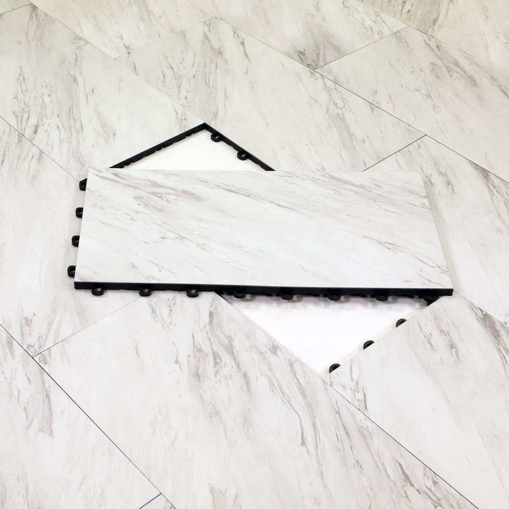 D.I.Y EASY BASEMENT FLOOR| BASEMENT TILES White Marble – 2 SQ FT per Tile