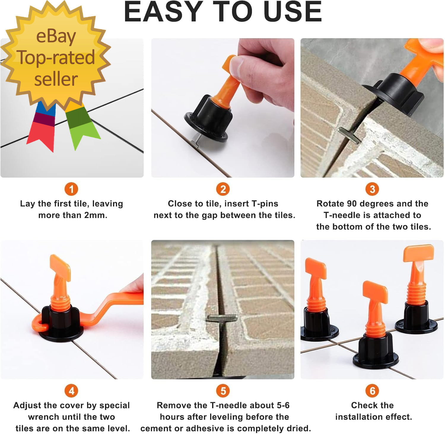 50 Sets Reusable Tile Leveling System Kit with Wrench, 1/16 Inch Tile Spacers an