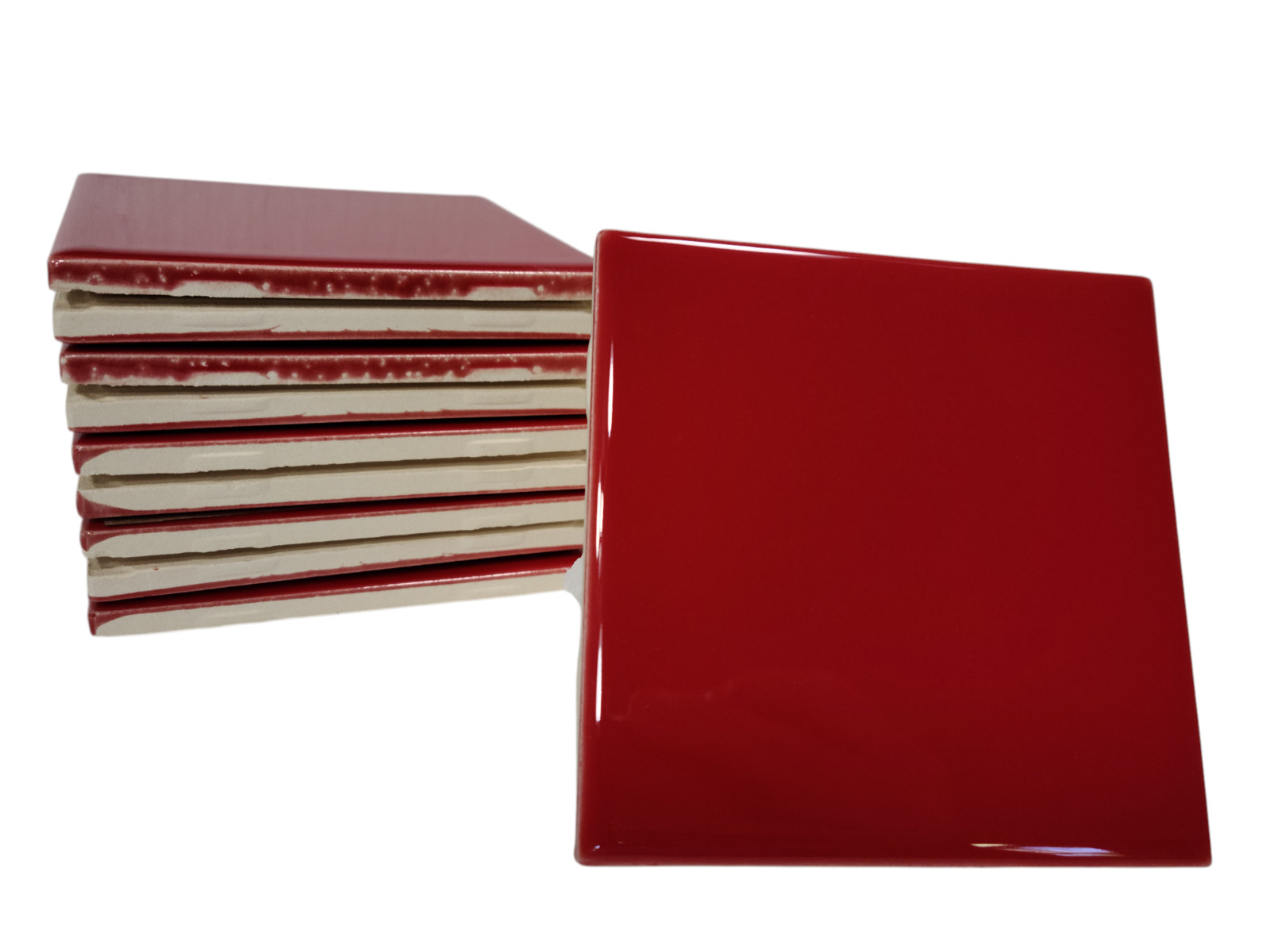 Candy Apple Red Ceramic Tile 4.25 in Subway Subway Square Mid Century Modern