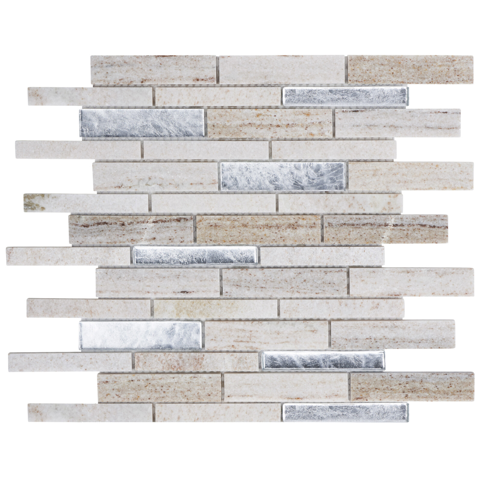 Sand Cream Gray Quartzite Marble Stone Silver Glass Mosaic Tile Wall Backsplash