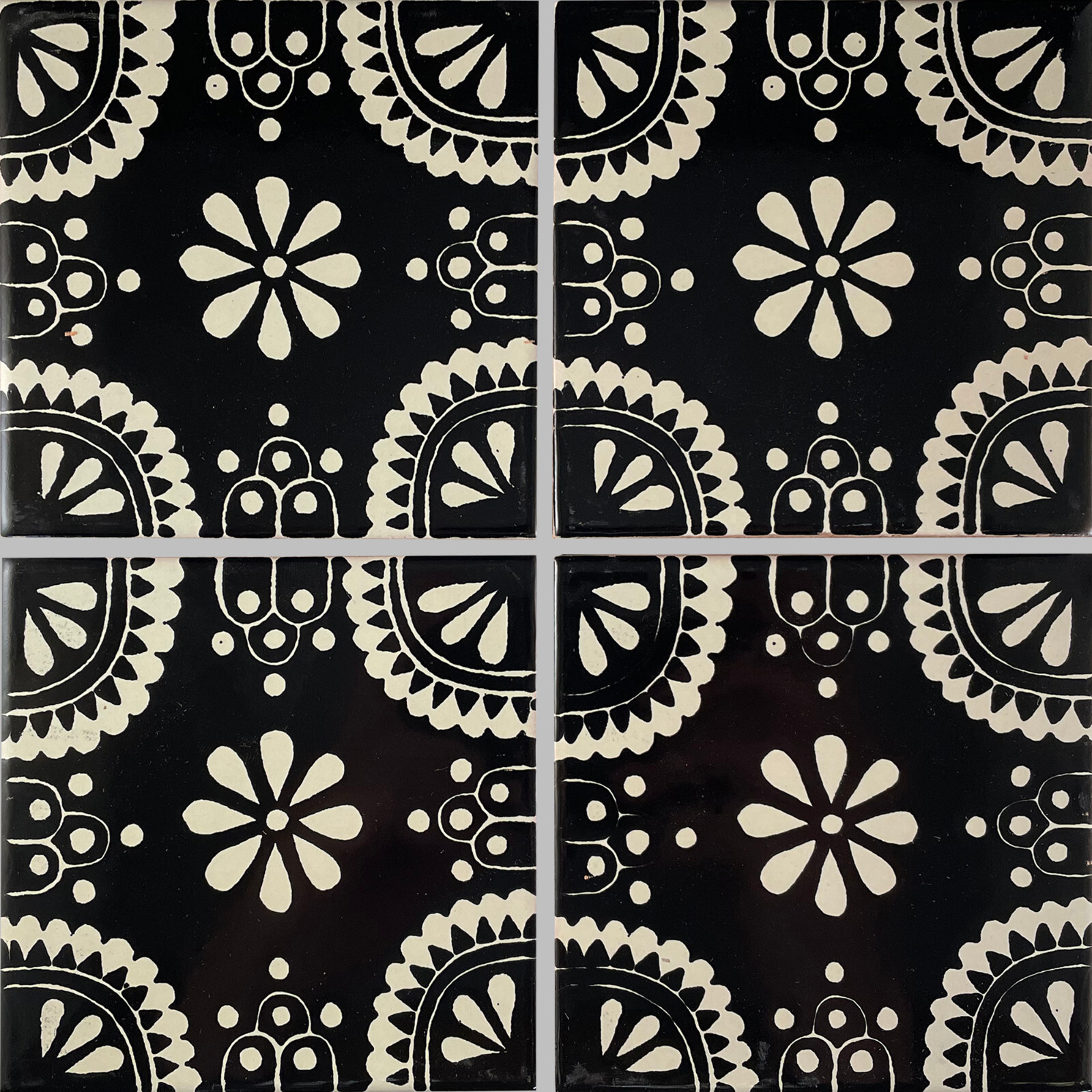 4.2 x 4.2 9pcs TalaMex White/Black Madrid Talavera Mexican Tile Backsplash