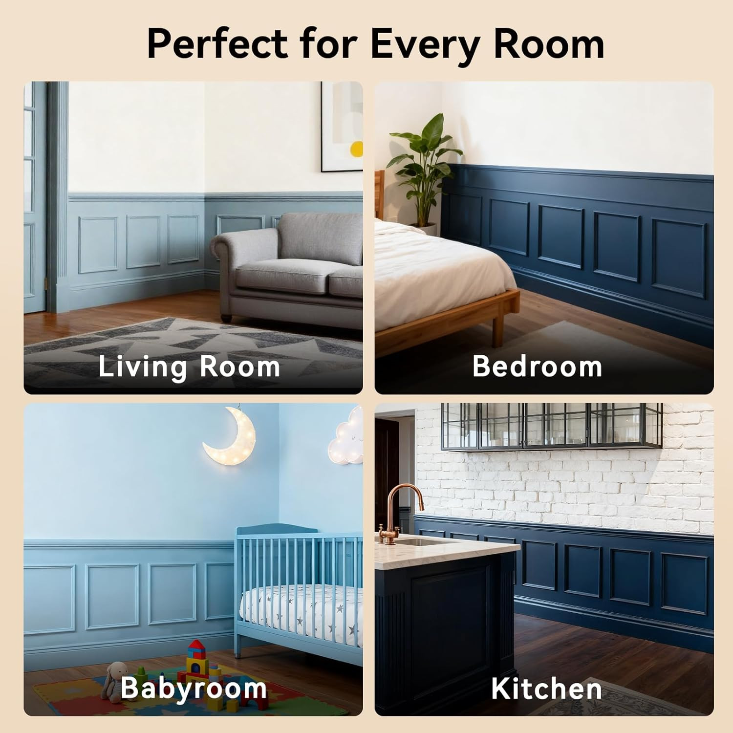 Peel and Stick Wall Molding Kit – Paintable Wainscoting Panels (3-Frame Set)