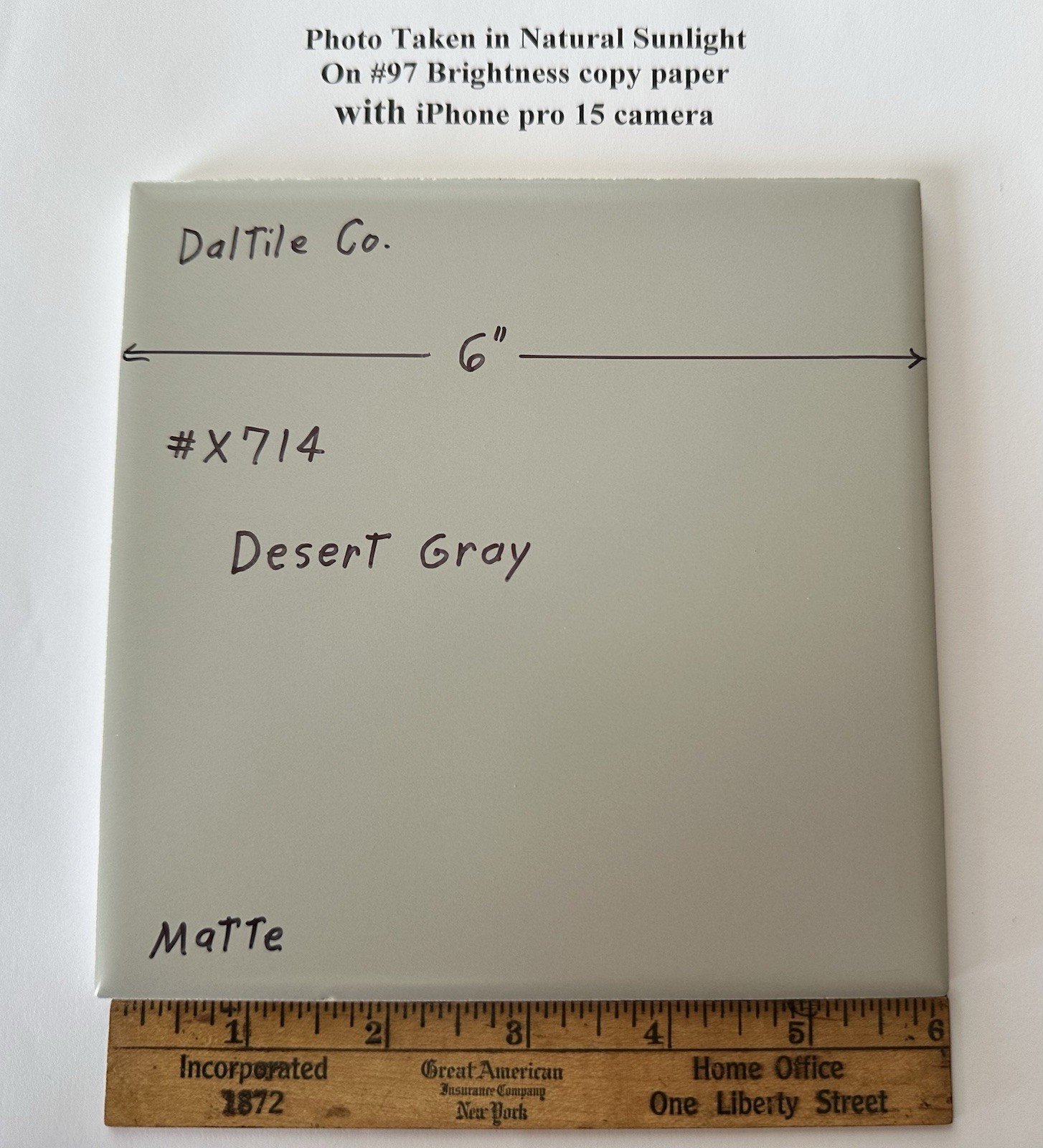 1 pc. Desert Gray: 6″ X 6″ Matte Ceramic Tile by Daltile Co. New Stock #X714