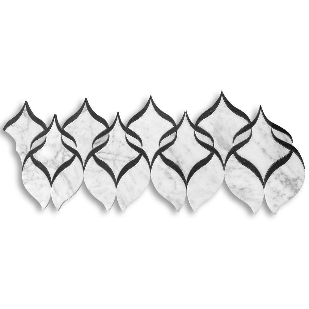 C89B1H Carrara White Marble Helix Ribbon Waterjet Mosaic Tile Marquina Black