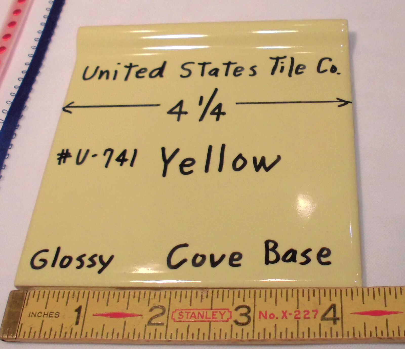 1 pc. Gloss Yellow: 4-1/4″ Cove-Base Ceramic Tile, Made in USA, New Stock, Mint