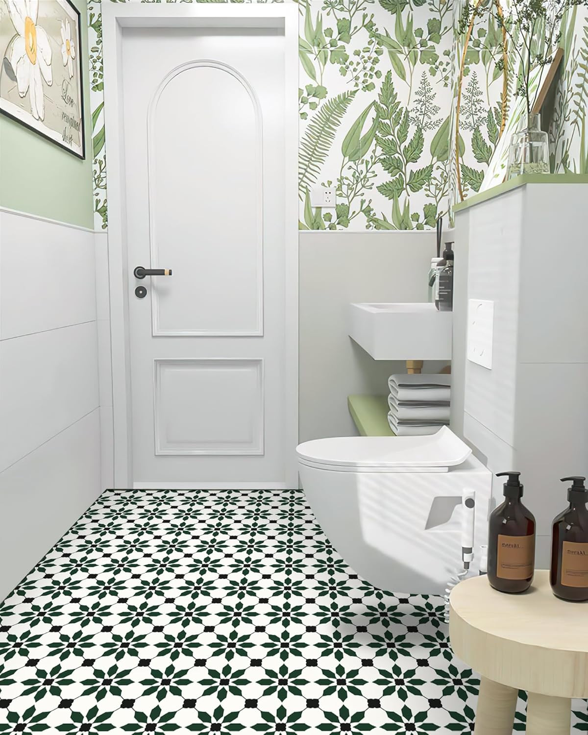 Peel & Stick Vinyl Floor Tiles Waterproof 20PCS Black Green