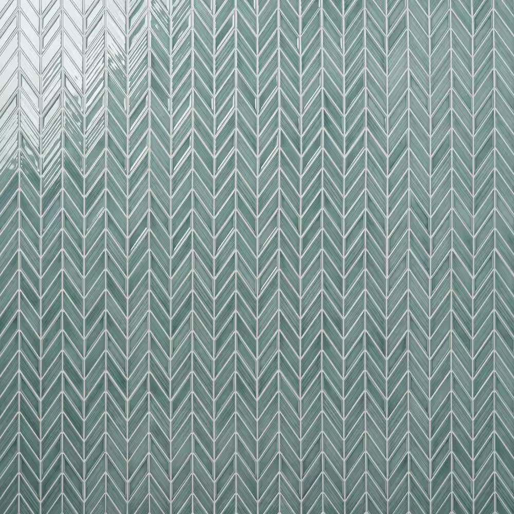 Medley Chevron Marine Blue 11.22 In. X 11.81 In. Glossy Ceramic Mosaic Wall Tile