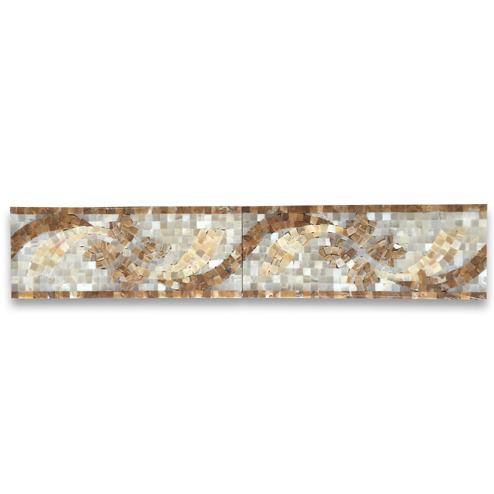 B0059P Marble Mosaic Border Listello Accent Tile Clover Onyx 4.7×12 Polished