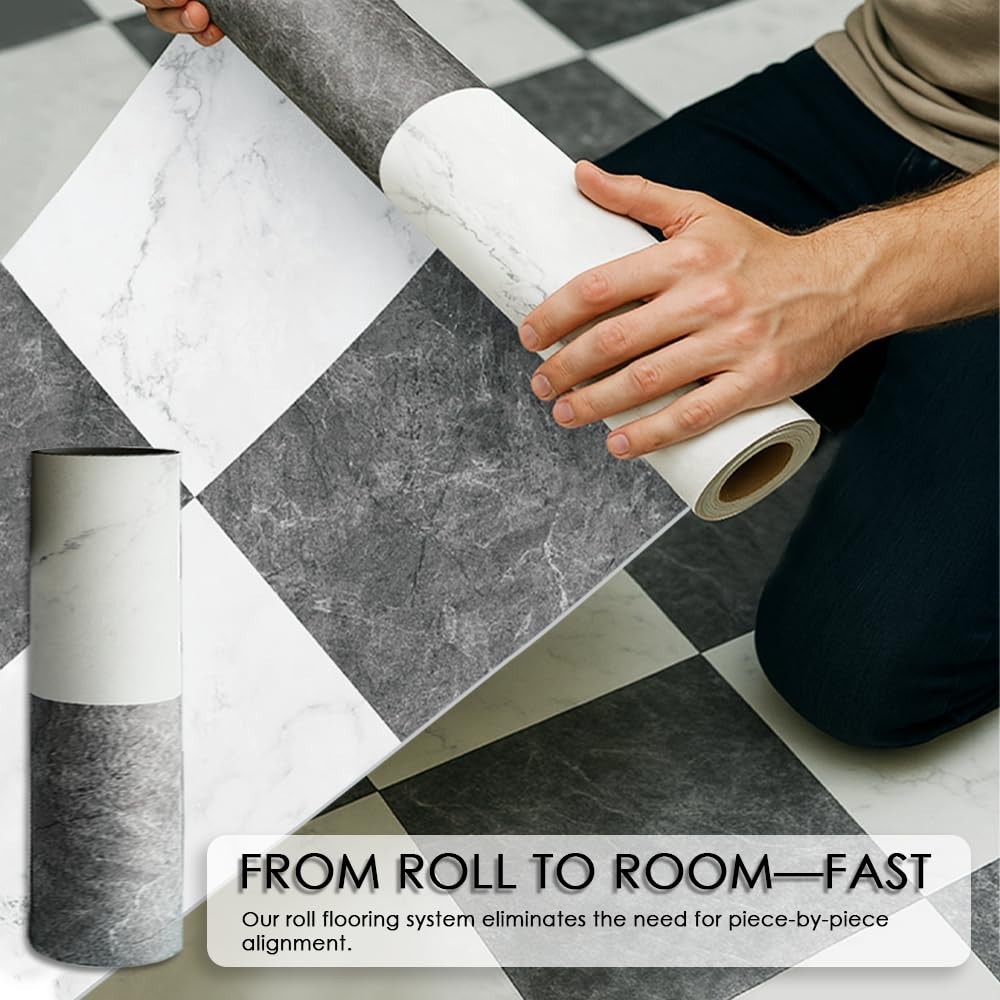 Auxua Checkered Peel And Stick Vinyl Flooring Roll 15.7″x 236″ Matte Finish