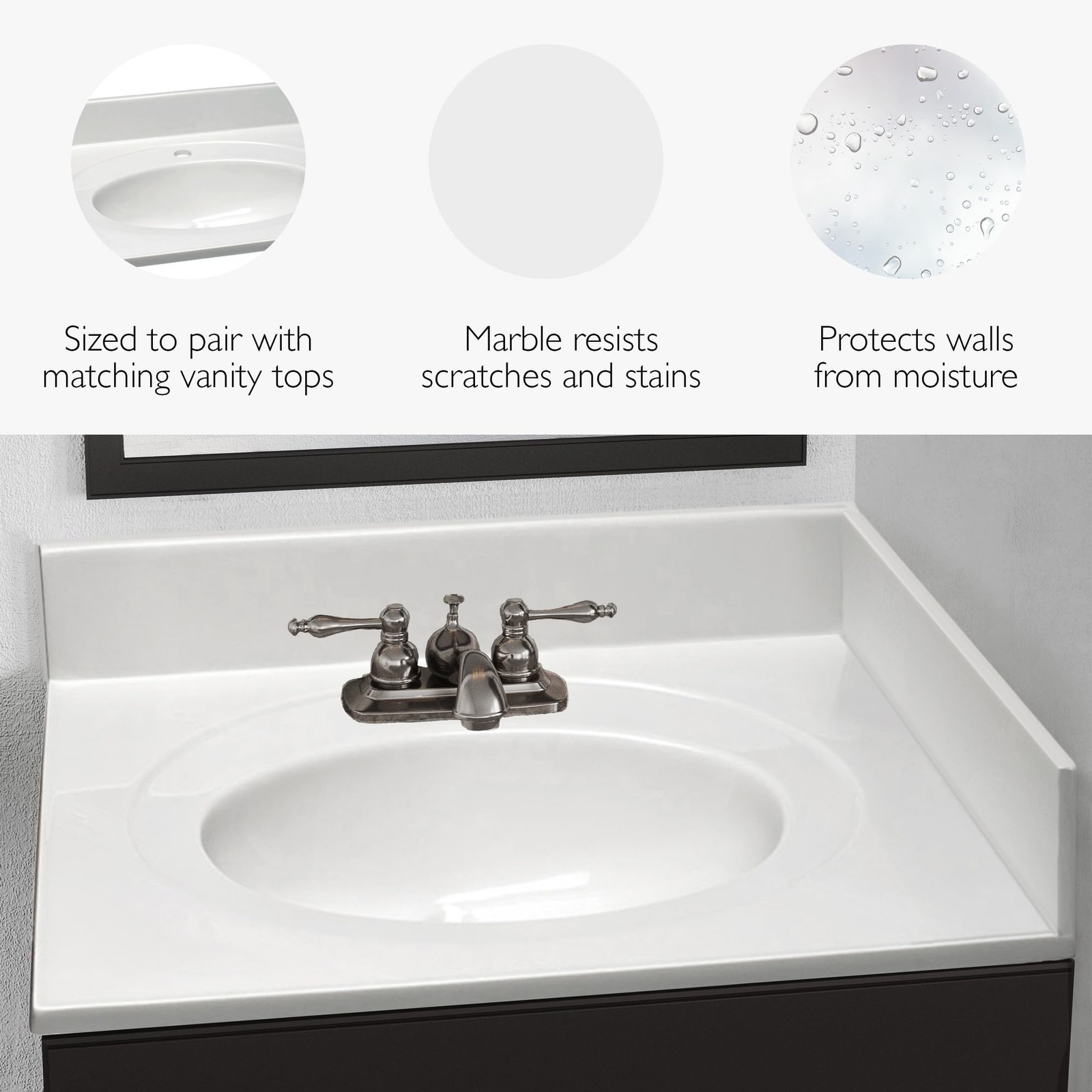 Design House 550905 Cultured Marble Side Splash, 22-in, Solid White