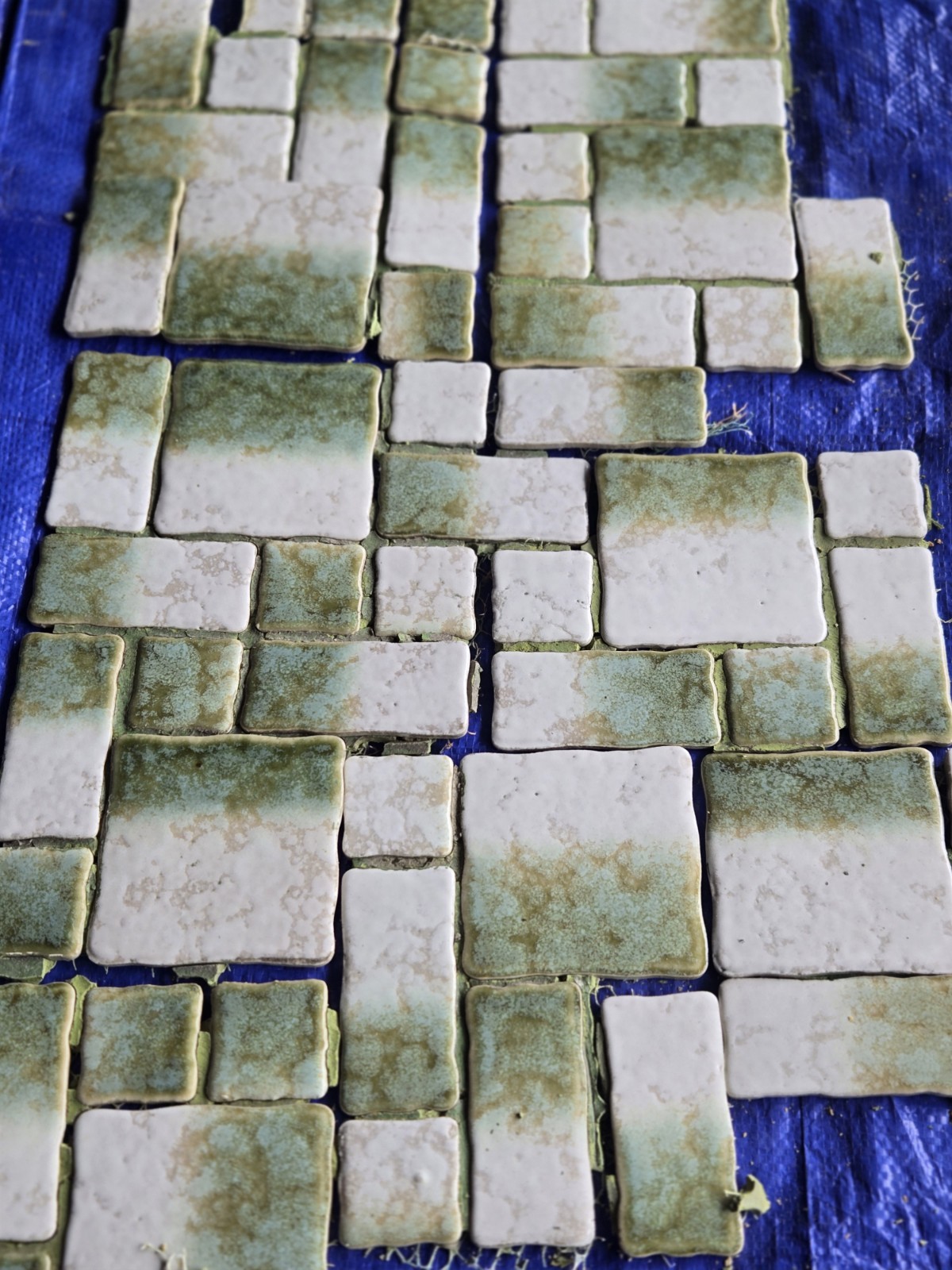 VTG Tile Wall Ceramic Bath Mid Century Modern Green, Torquise, Gold, White