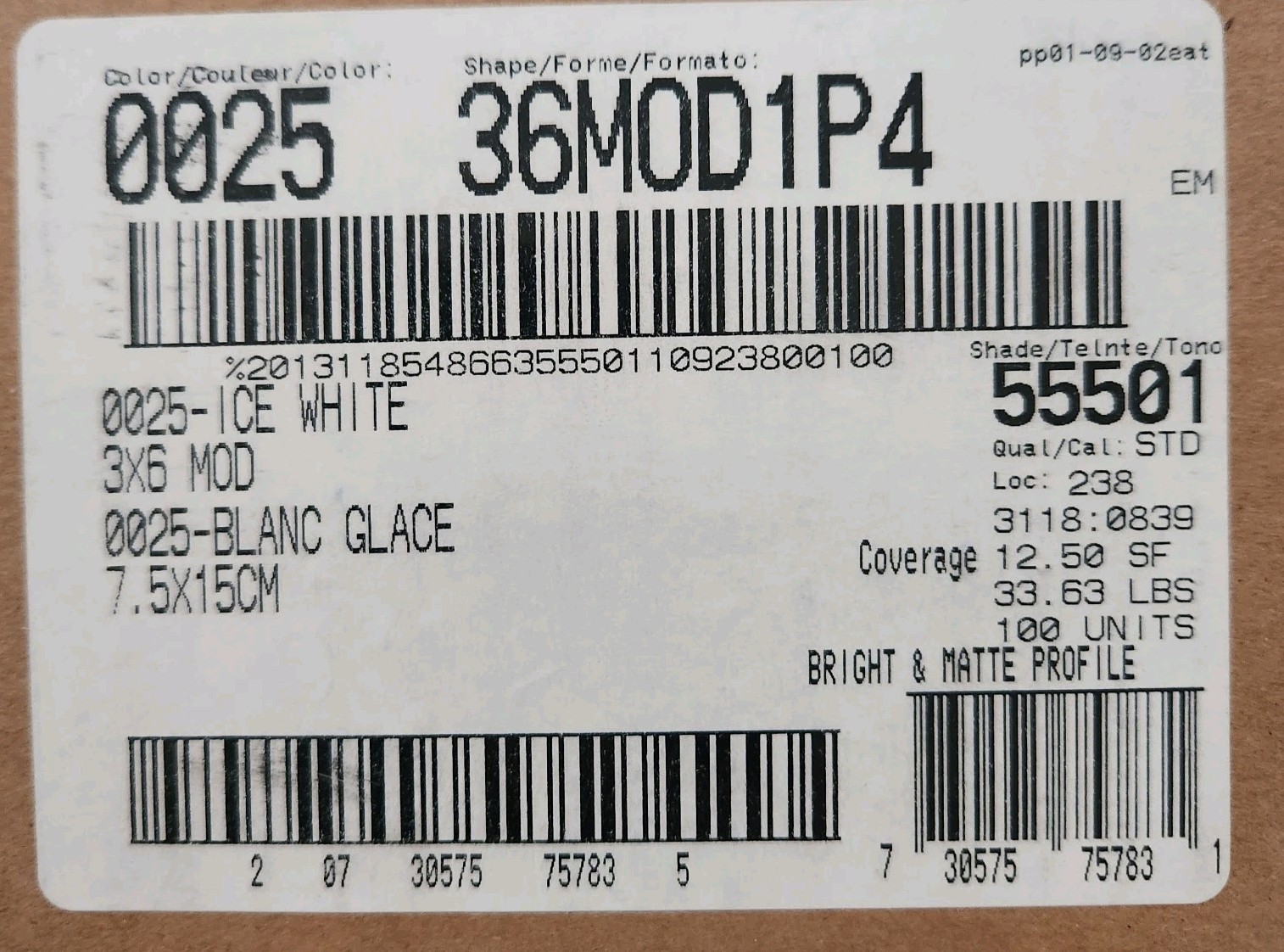 (50) American Olean Ice White #0025 Ceramic Subway Tile 3 x 6″ Inch Lot of 50