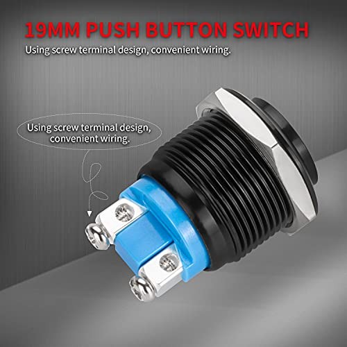 12V Momentary Horn Push Button Switch Black Metal Waterproof Round 19mm