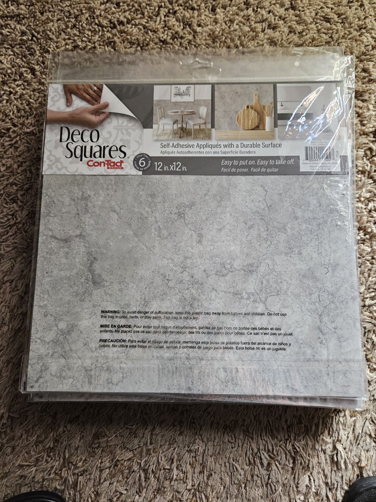 12 Tiles Contact Deco (11Packs) Squares 12″ x 12″ Vinyl 6 Per Pack warm concrete