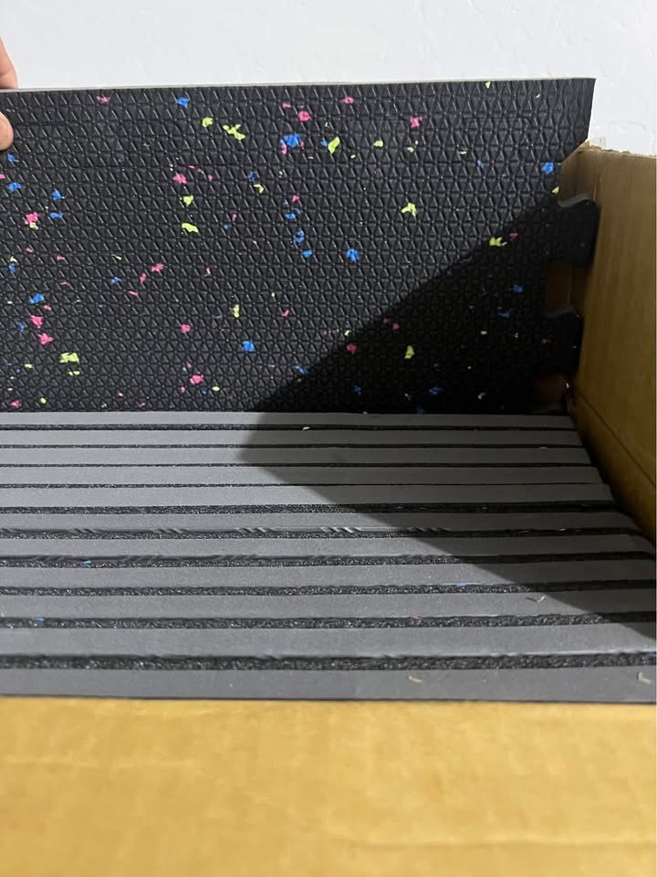 Norsk Multi Purpose Floor Tiles 12 Pack Black with Multi Colors Paint Dots (38D)