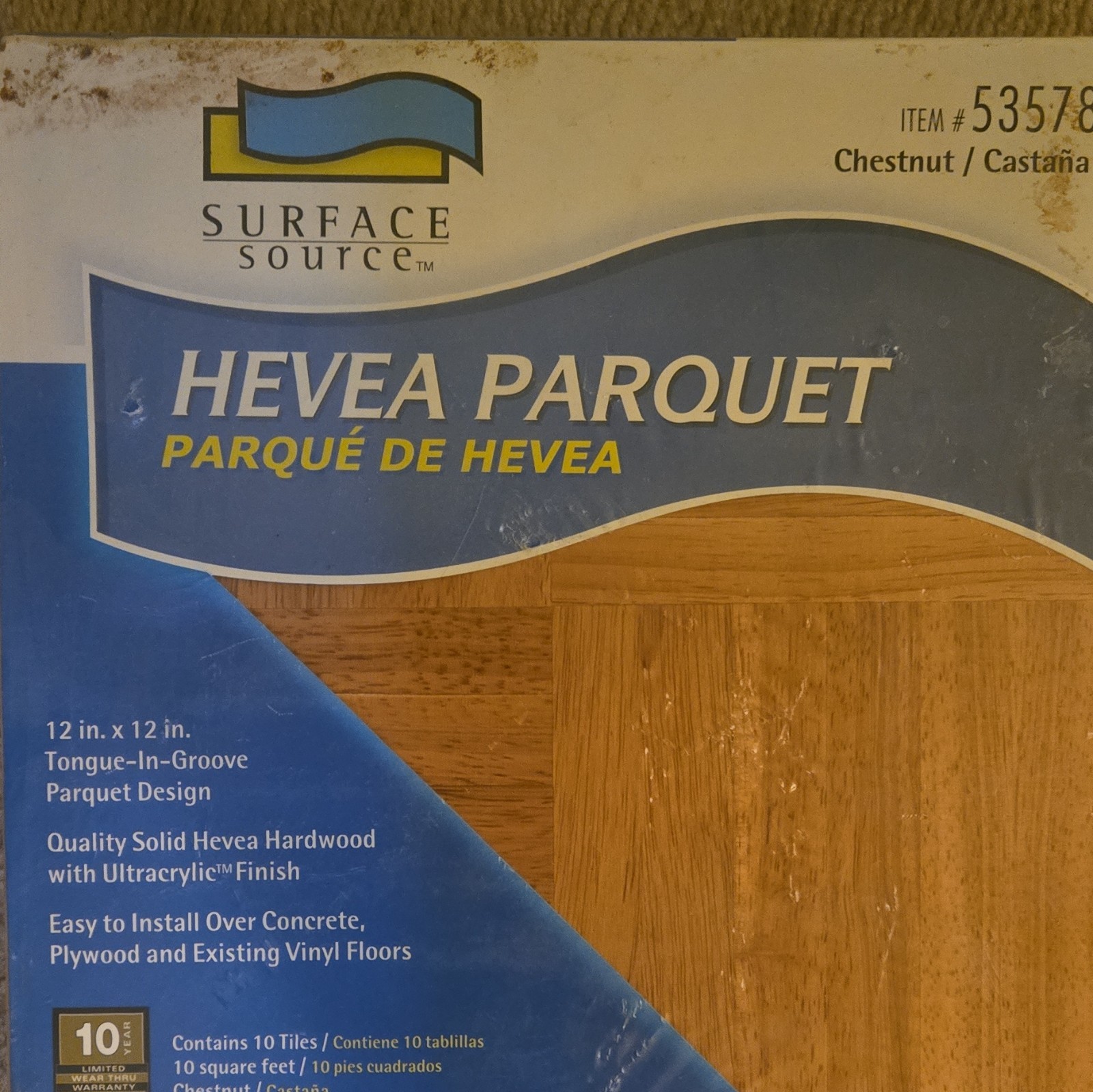 Surface Source Hevea Parquet 12×12 T&G Ultracrylic Low Gloss 10 sq ft 53578