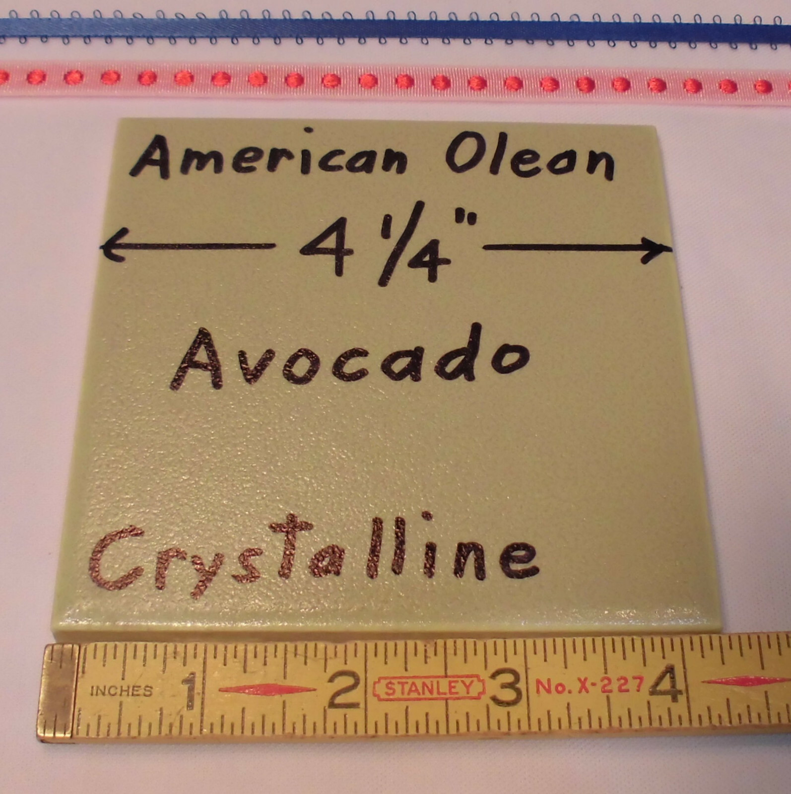 1 pc. *Avocado* Ceramic Tile Crystalline Glazed by American Olean 4-1/4″ NOS