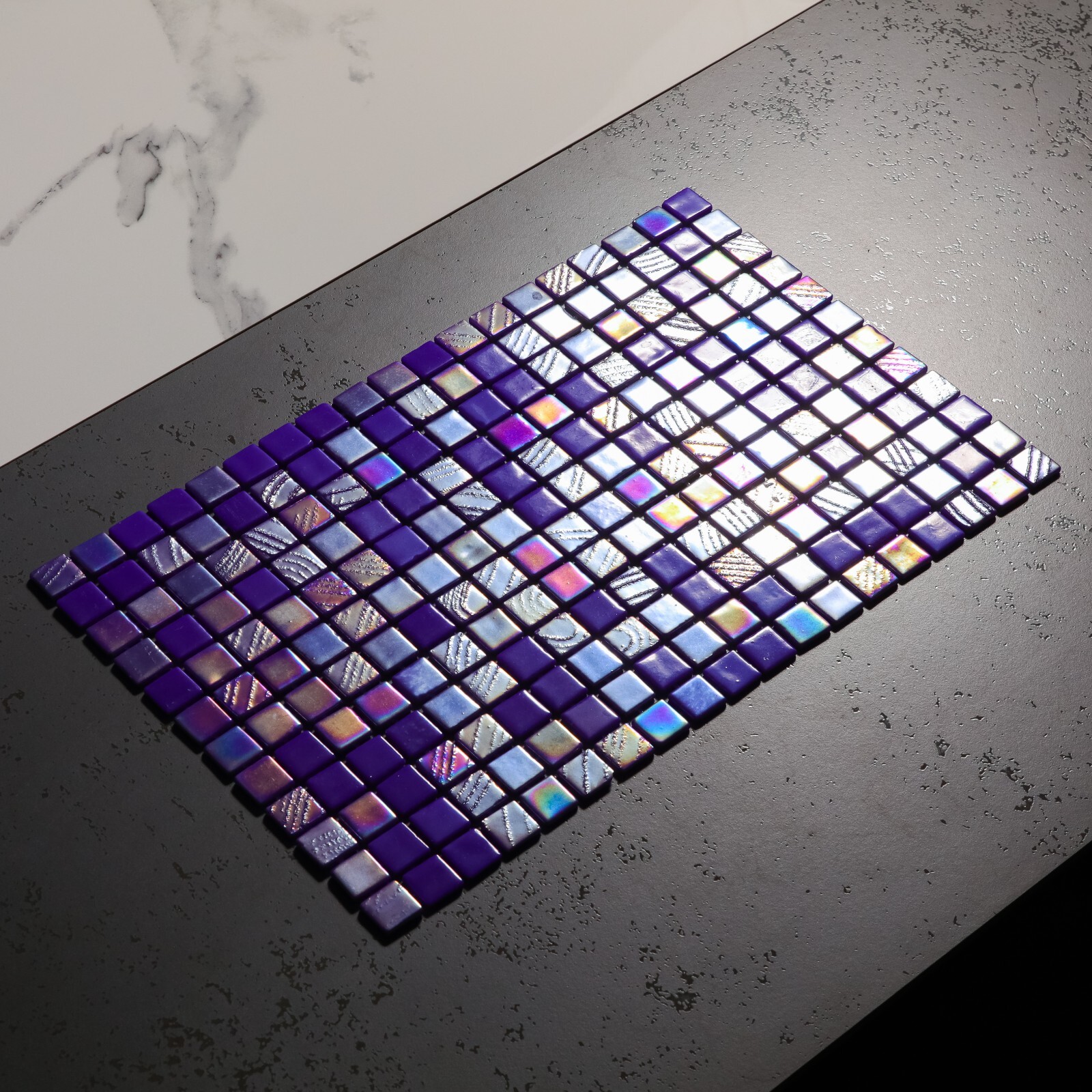 Pressed Glass Mosaic on Net for Pool 32.5×51.5 -Alves Blend Cobalt Pool