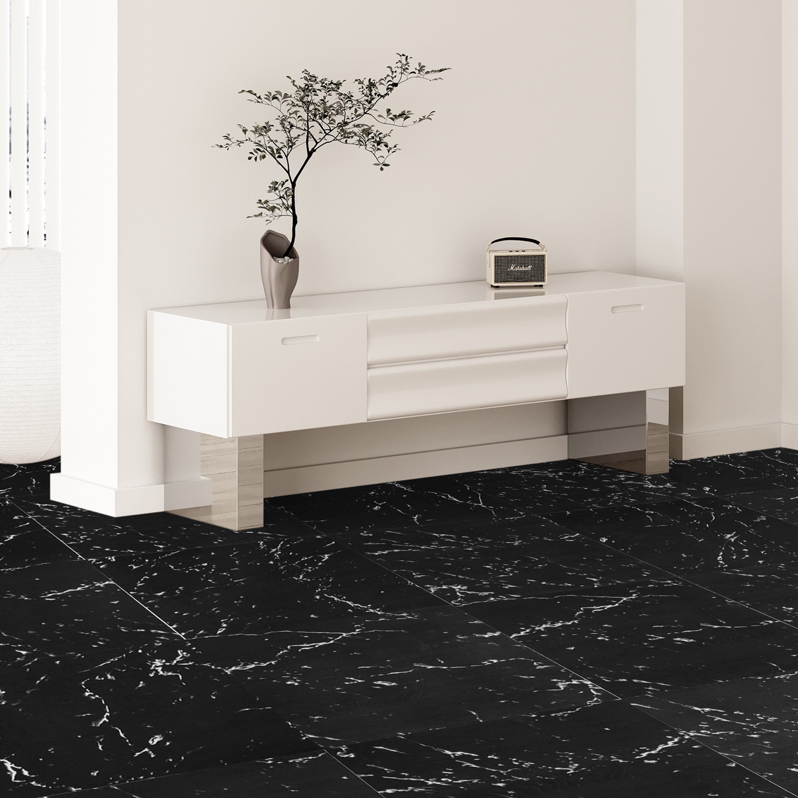 VEVOR 12” x 12” Self Adhesive Vinyl Floor Tiles 50 PCS 1.5mm Thick Black Marble