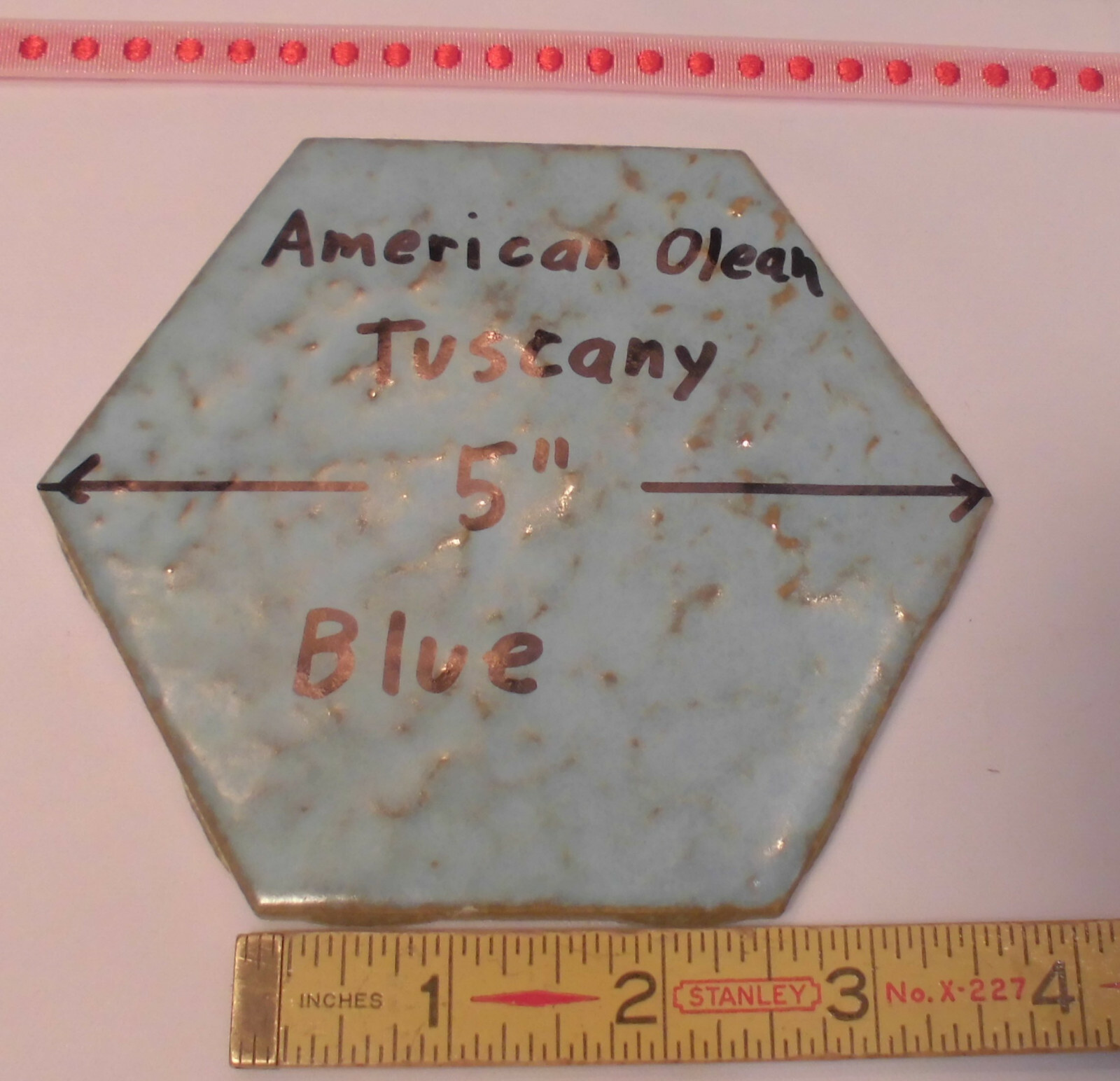 1 pc. *Blue Hexagon* Ceramic 5″ Tiles: Tuscany Glaze by American Olean 4-3/8″
