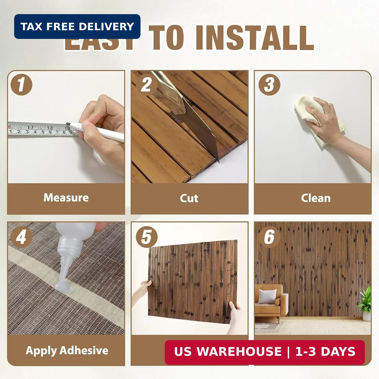 Natural Bamboo Wall Panel for Interior Wall Decor, Pole Wrap Wainscoting Interio