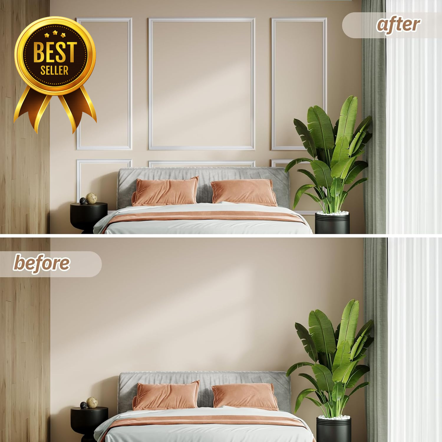 Peel & Stick Wall Molding Kit Wainscoting Panels Accent Wall Decor 3 Set