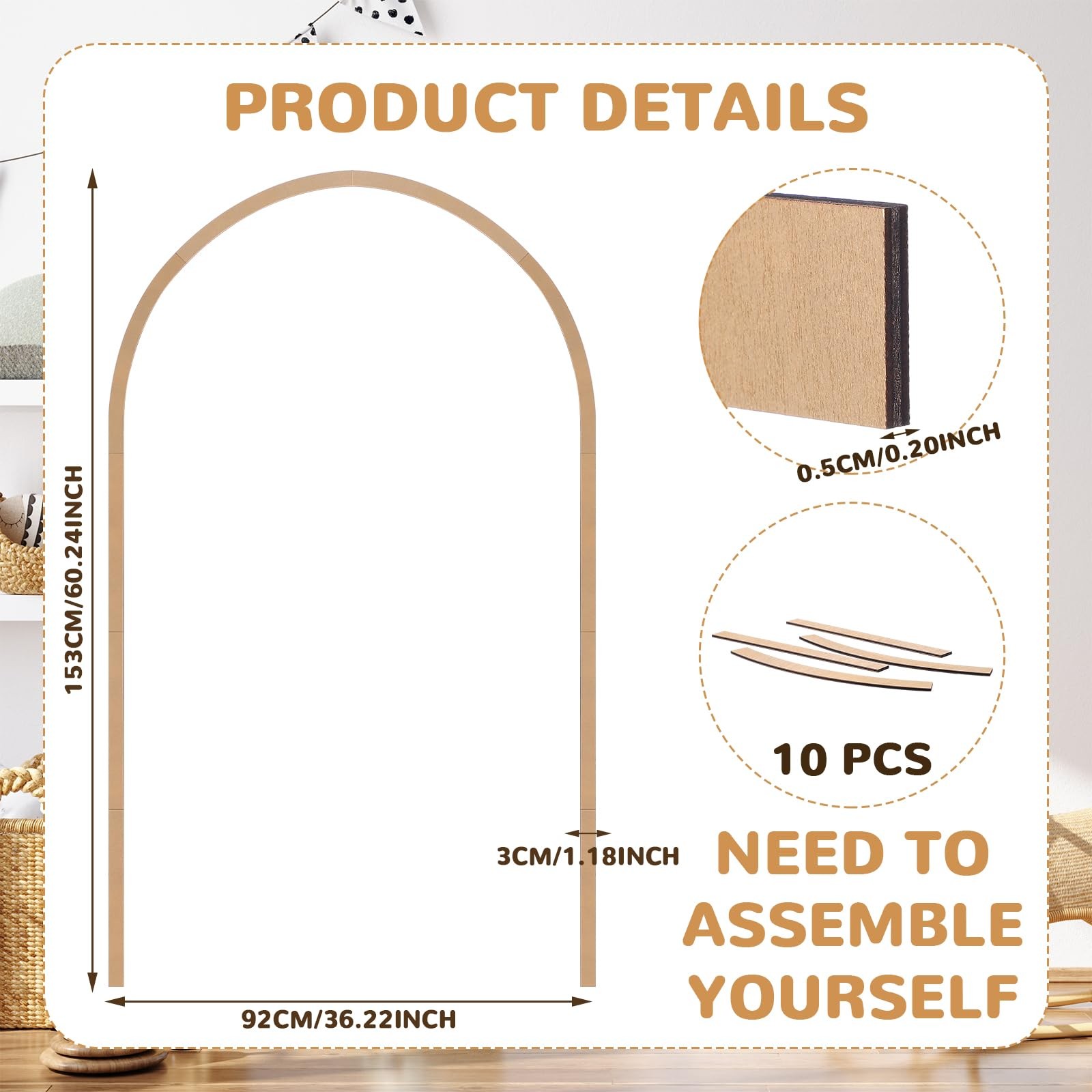 Unfinished Arch Decorative Wood Trim Pre-Cut Wood Molding Cute DIY Moulding T…