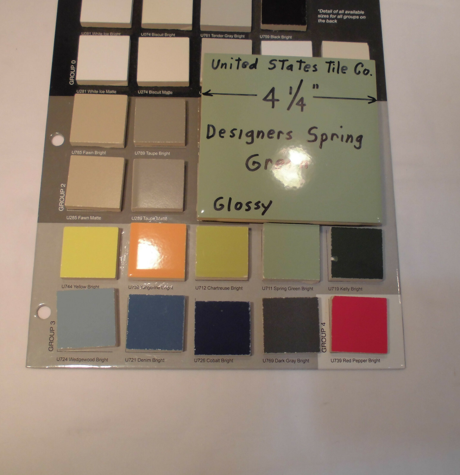1 pc. *Designers Spring Green* 4-1/4″ Glossy Ceramic Tile; Made USA; New Stock