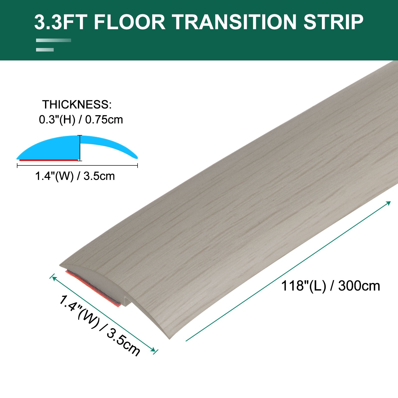 9.84ft Floor Transition Strip Self Adhesive Carpet to Tile Strip Light Gray