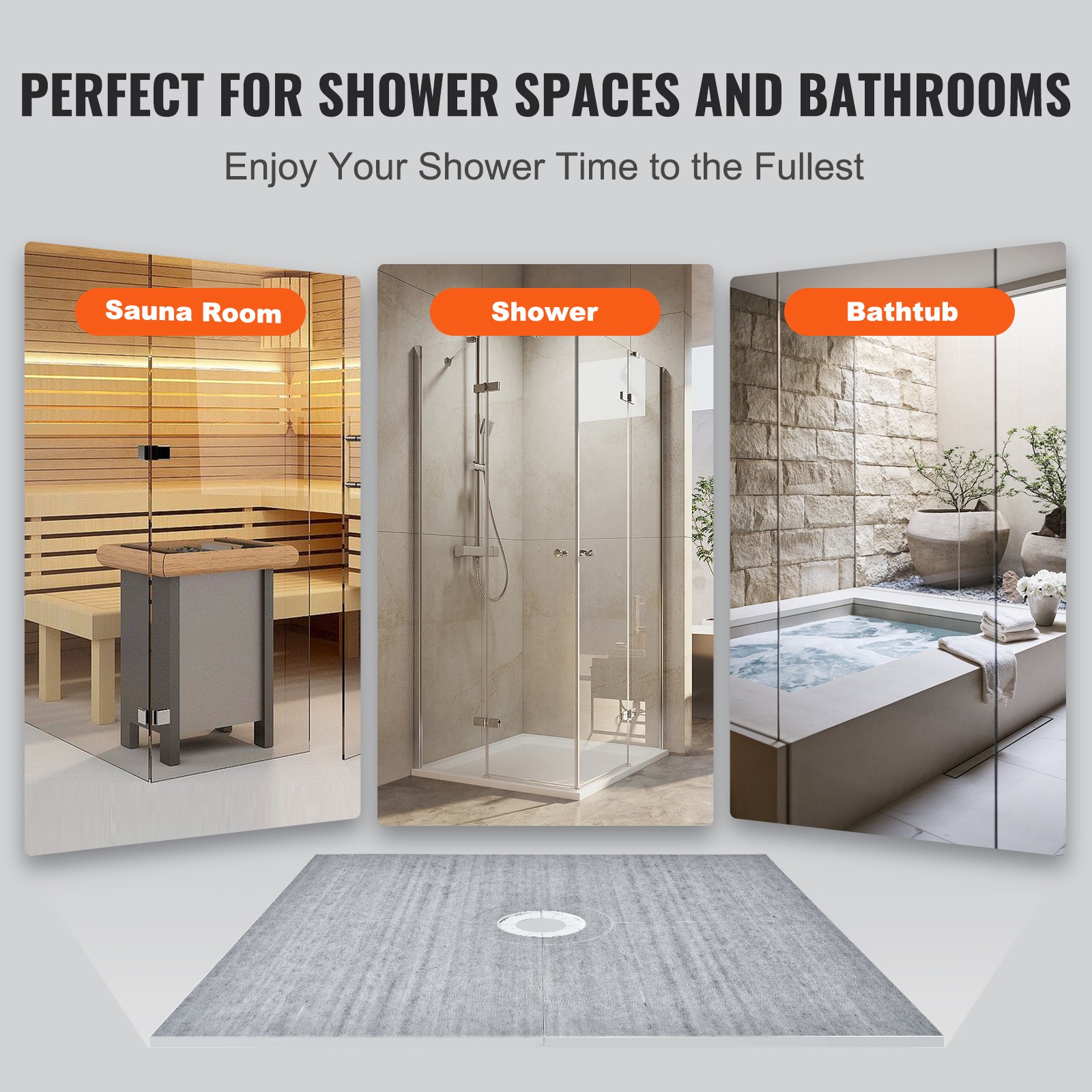 VEVOR Shower Curb Kit Shower Pan Kit 72×72″ w/ 2″ Central Flange PVC Waterproof